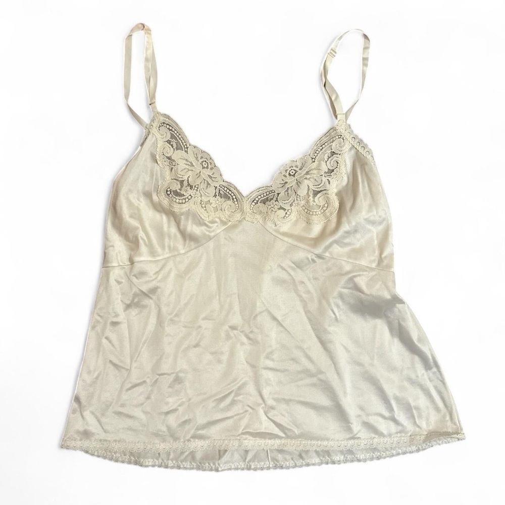 Cream Vintage Slip Cami with Lace Trim